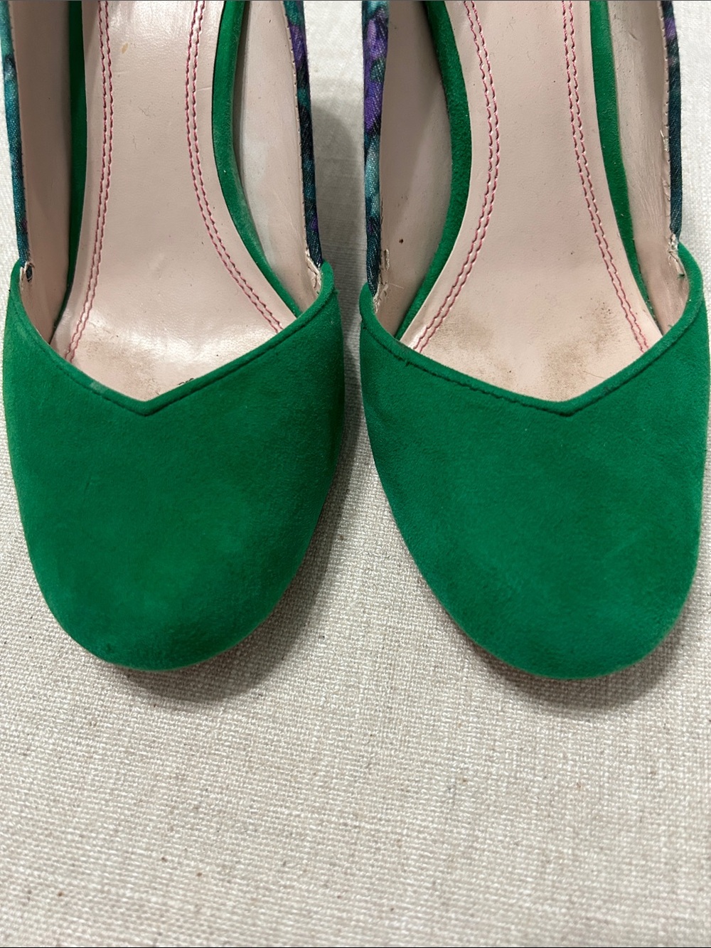 Plenty by Tracy Reese Hayden Floral Pump Emerald Green Suede Retro Cork Heel 38 - Picture 2 of 13